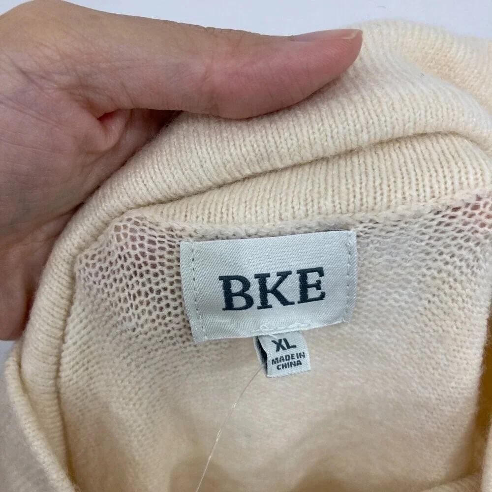 New‎ BKE XL Cream Black Turtle Neck Soft Relaxed Artsy Asymmetric Sweater
